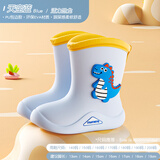 牧萌儿童雨鞋男童女童防水立体宝宝防滑耐磨卡通雨靴 浅蓝恐龙 19码