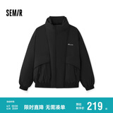 森马棉服男设计感假两件冬外套厚款保暖立领棉衣绣花107824112103