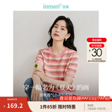 茵曼（INMAN）索罗纳凉感条纹短袖t恤女装轻薄2025夏季新款针织衫上衣 藕粉色【好评返现】 XL