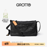 GROTTO个乐黑石包经典大容量植鞣绵羊皮单肩斜挎通勤软包男女款礼物 黑石L（黑标）