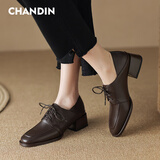 浅町牛皮英伦风小皮鞋女春秋新款百搭系带牛津鞋女中跟粗跟鞋女士皮鞋