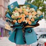 艾斯维娜鲜花速递向日葵混搭花束生日礼物全国同城配送 33朵香槟玫瑰花束