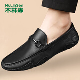 木林森（MULINSEN）男鞋头层牛皮商务休闲软面软底豆豆鞋  220232