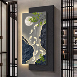 意识形态九鱼图玄关装饰画现代轻奢入户正对门挂画走廊过道背景墙壁画带灯 G7563九鱼追月 总40*80(上30*65+下30*80) 双层立体水晶面 【无灯款】高清UV精雕+晶瓷防刮