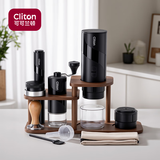 CLITON便携式咖啡机套装车载无线手持意式浓缩磨豆机奶泡器收纳木架9件