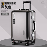 狄斯顿保罗 行李箱拉杆箱万向轮旅行箱时尚学生大容量铝框密码箱登机箱皮箱 深灰色 +充电口+可坐人 22英寸