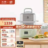 北鼎（Buydeem）电蒸锅 大容量家用蒸锅 炖蒸煮一体多用途锅 智能可视电炖锅 双层定时保温多功能锅不锈钢蒸汽锅 G56A浅杉绿|含二层蒸架+玻璃炖蛊+白盘10L