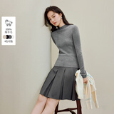 茵曼无缝一体半高领纯羊毛衫2025秋女装新款针织打底衫 贵族灰 S