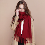 达芬奇密码 纯羊毛围巾女秋冬款女围巾保暖围脖本命年节日披肩围生日礼物 酒红色