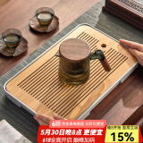 忆壶茶（YIHUTEA）茶盘托盘家用茶台带排水小型沥水储水实木功夫托盘泡茶具竹茶托 大号茶盘（白色）36.5*24cm