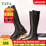 他她（TATA）厚底长筒靴女靴英伦加绒保暖骑士靴高筒靴秋冬新WXK02DG3 黑色（绒里） 36