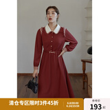 独束【落日海棠系列】大码复古连衣裙女秋冬新款胖mm显瘦内搭裙 砖红色-翻领  XL