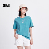 森马（Semir）短袖t恤女宽松凉感上衣夏装可爱刺绣印花圆领百搭正肩修身套头衫 Z款-绿色调00344 L /165/88A