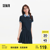 森马（Semir）连衣裙女拼接格子假两件学院风2025夏季收腰polo裙107425114001