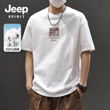 JEEP SPIRIT吉普纯棉短袖t恤男夏季220G重磅宽松复古半袖潮流港风男士上衣