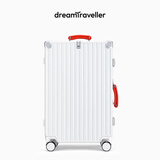梦旅者复古行李箱万向轮铝框拉杆箱密码箱包大容量学生旅行箱登机箱男女 升级版白配橙卡扣 20英寸 （登机箱+磨砂箱体）