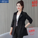 莫代尔短外套女2025春秋冬有里布新款风衣女短中款女装气质显瘦小个子女 黑色 常规 2XL