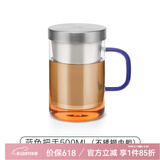 尚明耐热玻璃泡茶杯茶水分离不锈钢过滤办公茶杯带盖带把透明水杯家用 蓝把500ml