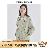 VEGA CHANG风衣外套女2025年春秋新款中长款高级感纯色大衣 豆沙绿 S