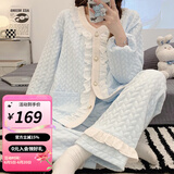 婧麒空气棉月子服秋冬季孕妇睡衣套装产后喂奶哺乳产妇家居服 蓝色空气层-Jyz81709 XL（适合115_135斤）