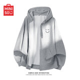 名创优品（MINISO）青少年麻灰色简约笑脸连帽开衫外套男秋冬休闲卫衣高级感宽松夹克 麻灰(m22浅灰笑脸胸标) L /175(体重120-140斤)