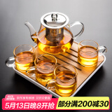 瓷牌茗茶具（cipaiming teaset） 透明玻璃茶具整套套装家用功夫茶壶茶杯会客泡茶器 透明八骏壶4个把杯+小四方盘