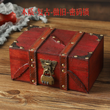 贞嘻生日礼物女男收纳铁盒子带锁药盒宿舍桌面整理隐私文件证件储物盒 带锁木质收纳盒【复古做旧红色】密码锁