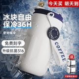 名锐（MINGRUI）水杯男女316保温杯保冷杯冰霸杯学生车载刻字定制LOGO毕业礼物 【316抗菌保冷】蓝420ml+2*冰块
