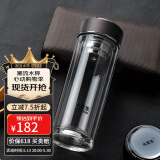 水宜生玻璃杯男茶杯双层玻璃保温商务高档办公室泡茶杯便携车载透明水晶 适中容量~新升级-400ML-绅士灰