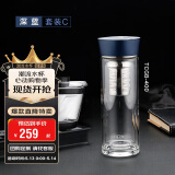 膳魔师（THERMOS）玻璃杯套组400ml双层耐热带滤网泡茶TCGB-400-BL iwaki 促销装 C