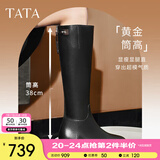 他她（TATA）超模靴骑士靴大筒围长靴休闲加绒女靴子秋冬新款7TGA1DG4 7TGA1DG4黑色（银色清冷扣） 37