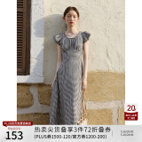 自巧小个子黑白格纹气质显瘦度假连衣裙女2024夏装新款收腰中长裙 黑白格 L (5码)