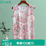 AB女纯棉无袖背心圆领印花妈妈上衣汗衫家居服 红牡丹 L