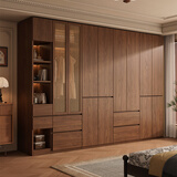 旭彩全实木衣柜卧室家用现代简约2025新款免拉手出租房用儿童定制衣橱 120+140组合柜+边柜【240高】