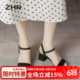 ZHR凉鞋女简约时尚高跟鞋粗跟经典一字带搭扣凉鞋女 Y709 黑色 38 