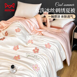 猫人水洗冰丝夏凉被四件套夏季仿天丝真丝被套床单双人床上用品空调被 花朵-奶白粉【加倍凉感裸睡】 四件套/2.0*2.3m夏被+床单+2枕套