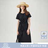 范思蓝恩夏季圆领抽绳褶皱设计感连衣裙女2024夏装新款白色高腰A字裙女 黑色 S