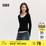 森马毛衣女拼色假两件毛衫修身春秋圆领套头衫显瘦109524107002
