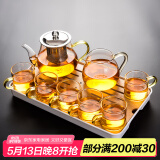 瓷牌茗茶具（cipaiming teaset） 透明玻璃茶具整套套装家用功夫茶壶茶杯会客泡茶器 金把八骏6金把杯+金公杯+小长方