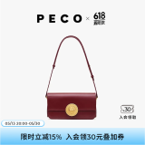 PECO852真皮斜挎复古小法棍包新款单肩通勤方包生日礼物送女友 拉菲红头层手搓纹牛皮 现货