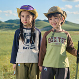 棉花堂2件装【100%棉】纯棉儿童T恤2件套长袖上衣打底衫春秋男女童T恤he 组合一:咖色,米色 100 100/56