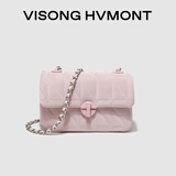 VISONG HVMONT生日礼物送女友包包女包2025新款小香风菱格链条包单肩斜挎小方包 粉色
