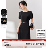 尚都比拉设计感拼接连衣裙夏季高级感气质百褶裙小个子中长裙子 雅黑色 L