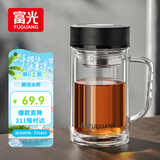 富光大容量高硼硅双层玻璃杯带茶隔加厚水杯子带把泡茶杯办公杯
