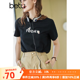 betu百图女装春装新款宽松韩版卡通印花短袖T恤ins潮JD2102T08 黑色 S