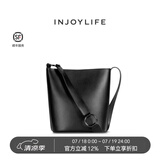 INJOYLIFE水桶包简约通勤节日礼物妈妈女包大容量百搭单肩包包 黑色