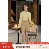 茵曼（INMAN）2025年春季女装新款法式立领荷叶边泡泡袖衬衫衬衣18236304 阳光黄 L