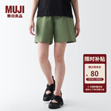 无印良品（MUJI）女式 水洗 平纹 短裤女夏 裤子 休闲短裤 多巴胺纯棉全棉BEC27A3S 卡其色 L 165/70A