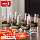 青苹果水杯 耐热玻璃水具套装家用水晶玻璃杯 千里江山图观山杯*6