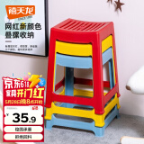禧天龙塑料凳子家用休闲椅子加厚防滑凳板凳方凳换鞋凳故宫红D-2022